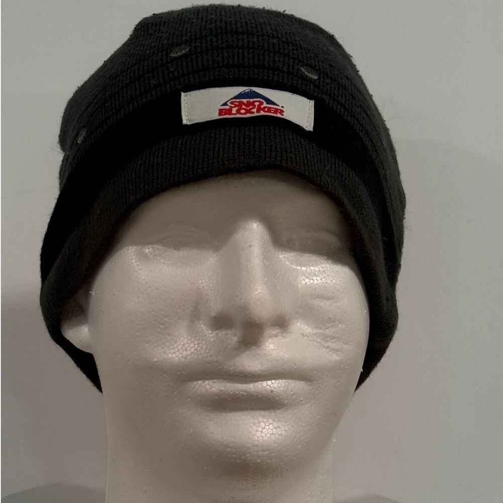Snoblocker Thinsulate Beanie Hat Mens OS Black Gray Striped Winter Skull Cap EUC